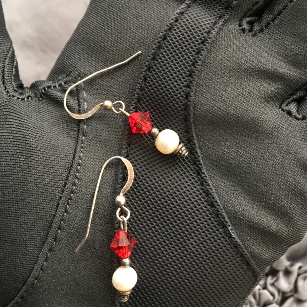 Cute red and white dangle beaded earrings